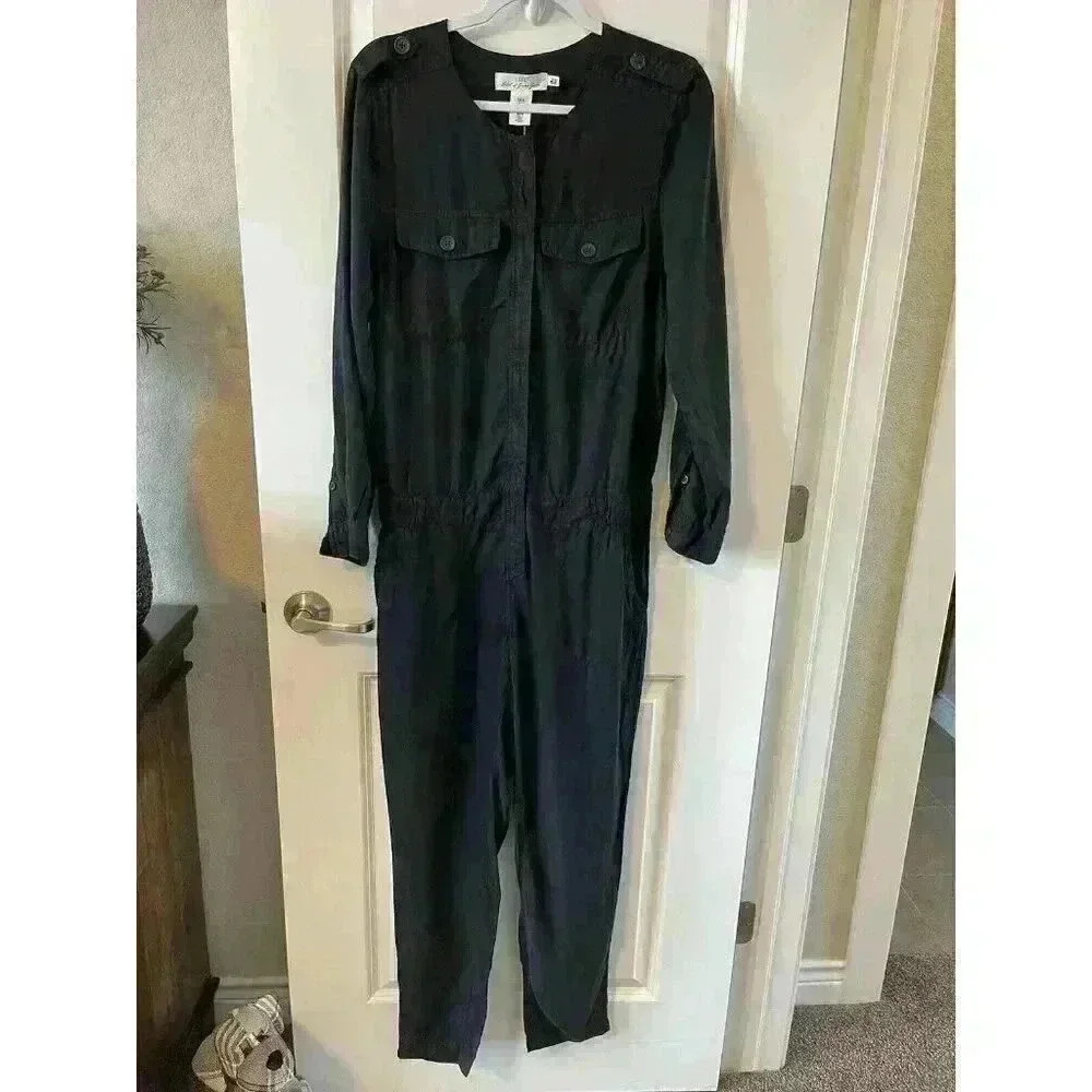 NWT H&M LOGG Size 10 Black Jumpsuit Long Sleeve zip up Pockets Medium